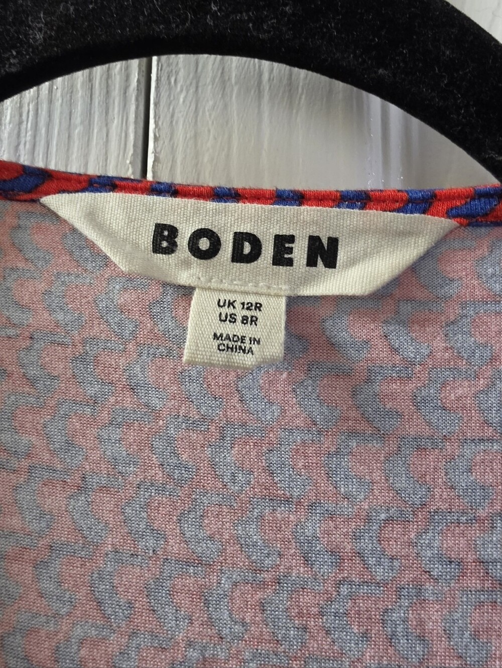Boden Thea Sleeveless Red And Blue Patterned Midi Dress - Picture 5 of 8